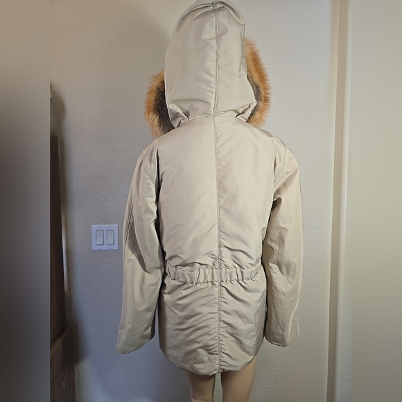 Max Mara Womens Beige Fur-Trimmed Hooded Jacket Size 4 - Picture 10 of 10